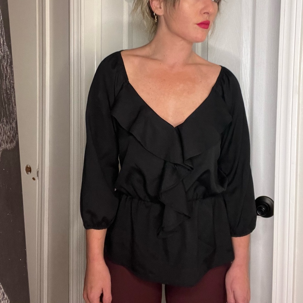 Black, 3/4 sleeve low cut Francesca’s top